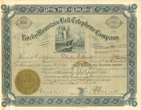 Rocky Mountain Bell Telephone Co. - Utah Territory Telephone Stock Certificate